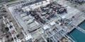 A bird’s eye view of the APM container terminal with many containers